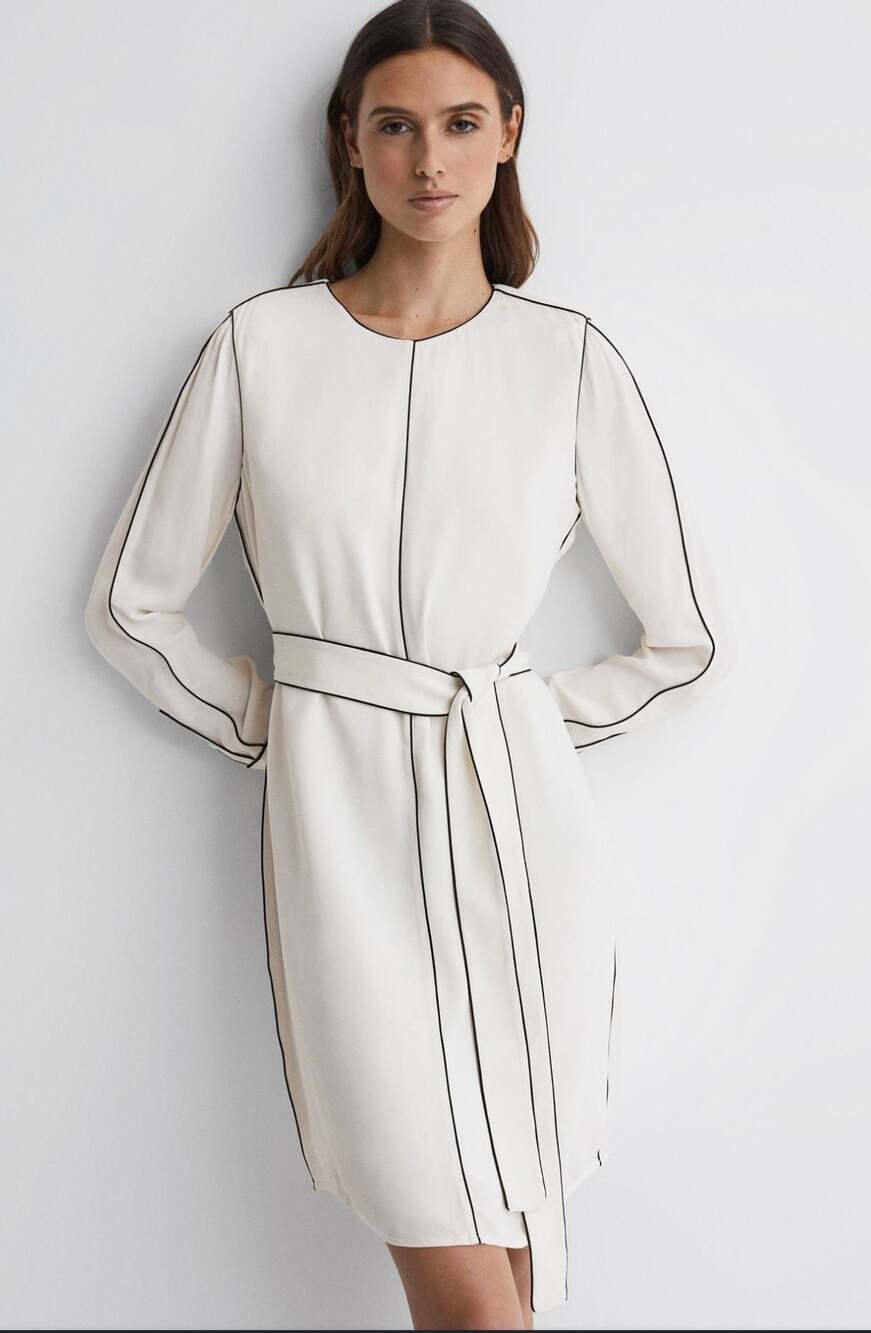 Reiss Elainy Belted Trim Dress in Cream - Picture 6 of 6